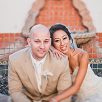 Newlyweds in clay bench