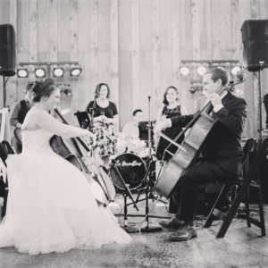 Bride and groom playing