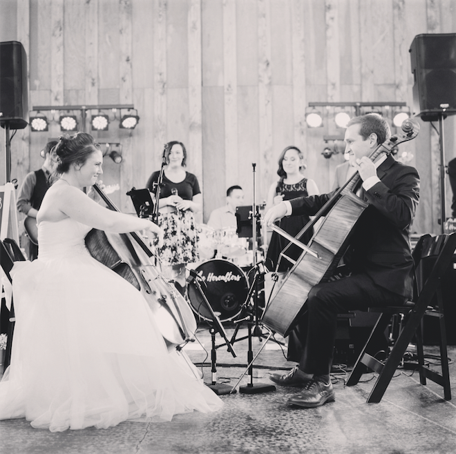 Bride and groom playing